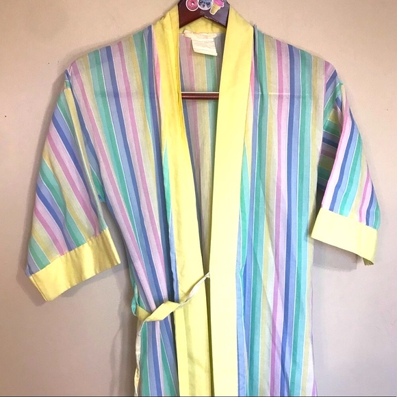 Vintage Vico Viola rainbow pastel striped cotton night shirt robe with tie - Picture 2 of 8
